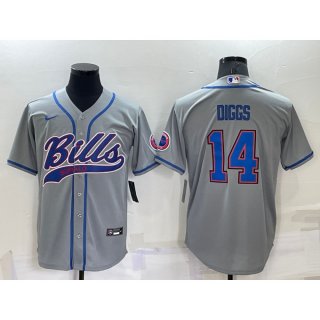 Men's Buffalo Bills #14 Stefon Diggs Gray Cool Base Stitched Baseball Jersey