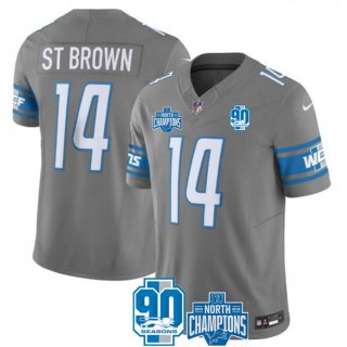 Men's Detroit Lions #14 Amon-Ra St. Brown Grey 2023 F.U.S.E. 90th Anniversary NFC North Division Champions Vapor Untouchable Limited Stitched Jersey