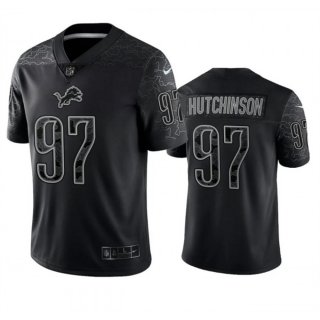 Men's Detroit Lions #97 Aidan Hutchinson Black Reflective Stitched Jersey