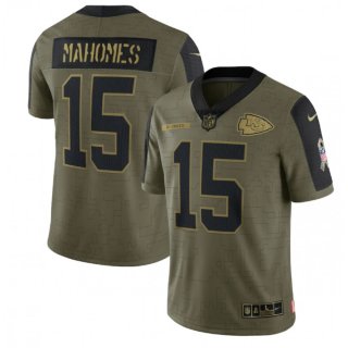 Men's Kansas City Chiefs #15 Patrick Mahomes 2021 Olive Salute To Service Limited Stitched Jersey