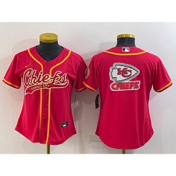 Women's Kansas City Chiefs Red Team Big Logo With Patch Cool Base Stitched Baseball Jersey(Run Small)