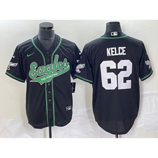 Men's Philadelphia Eagles #62 Jason Kelce Black Cool Base Stitched Baseball Jersey