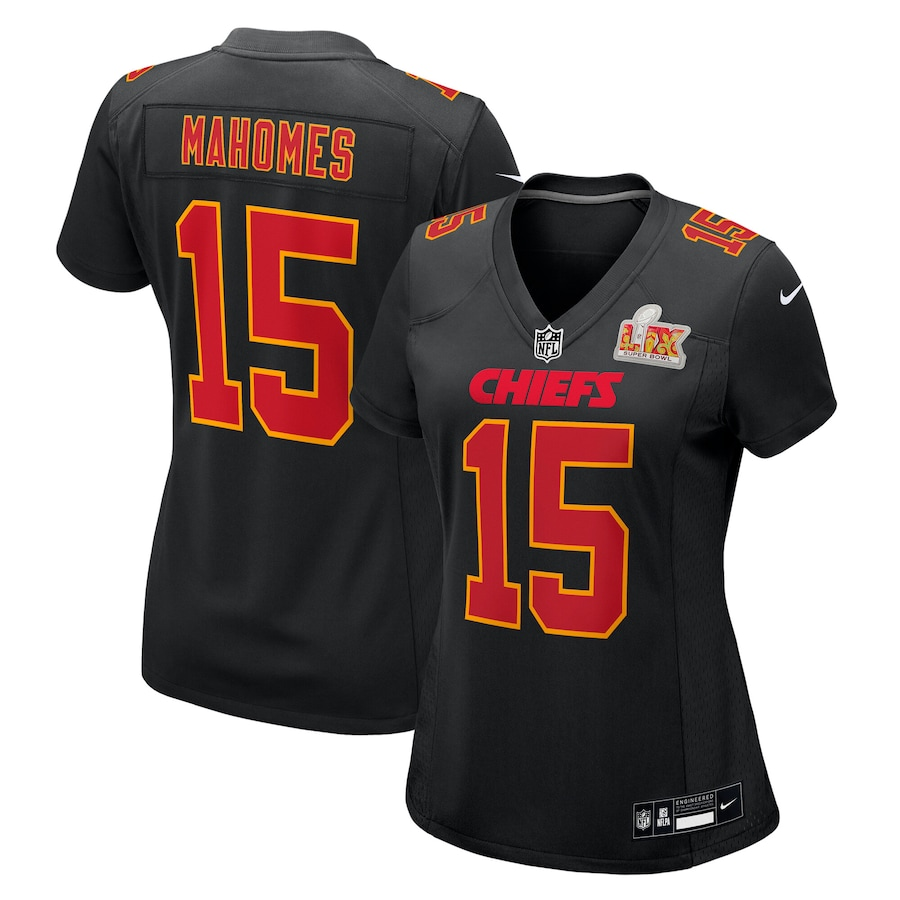 Kansas City Chiefs Nike #15 Patrick Mahomes Women's Super Bowl LIX Fashion Game Jersey - Carbon Black