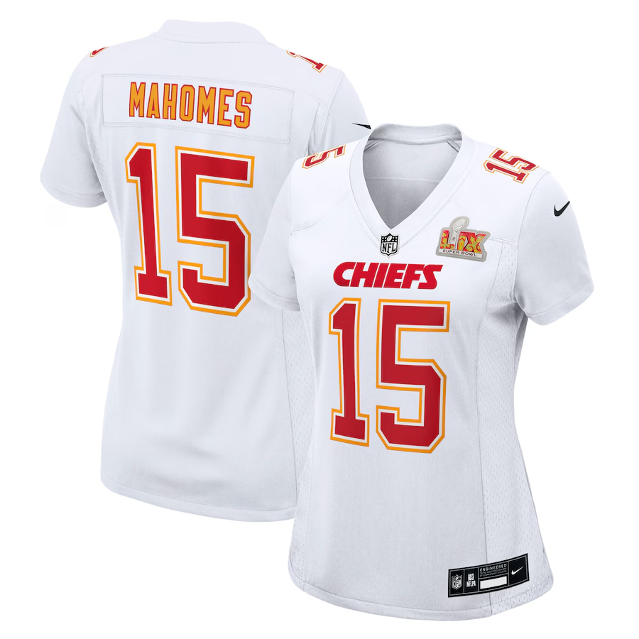 Kansas City Chiefs Nike #15 Patrick Mahomes Women's Super Bowl LIX Fashion Game Jersey - Tundra White