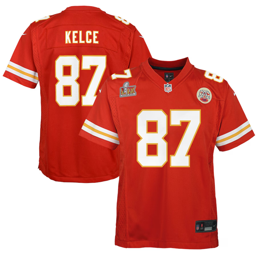 Kansas City Chiefs Nike #87 Travis Kelce Youth Super Bowl LIX Game Player Jersey - Red